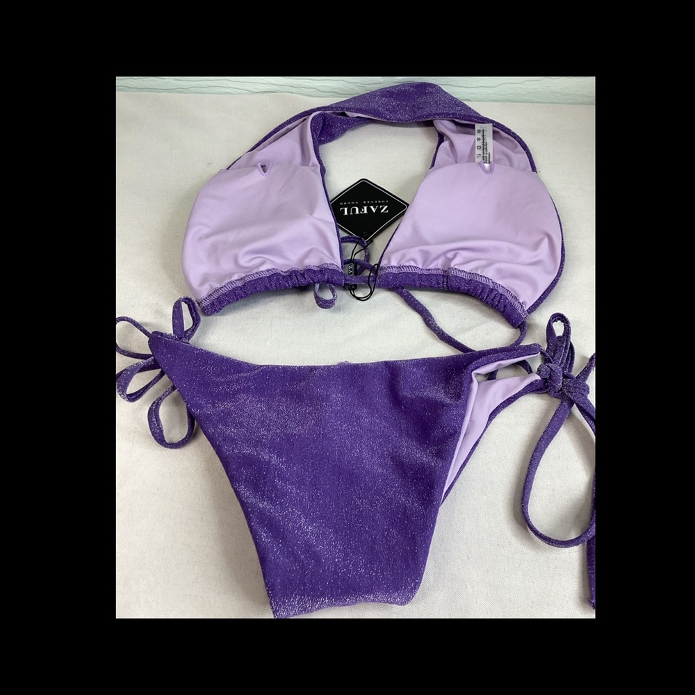 Purple Halter Tie-Back Bikini Top and High-Cut Bottoms.48 - Picture 3 of 6